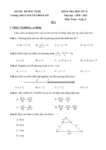 2 Đề kiểm tra học kỳ II môn Toán Lớp 8 - Năm học 2020-2021 - Trường THCS Nguyễn Đình Xô