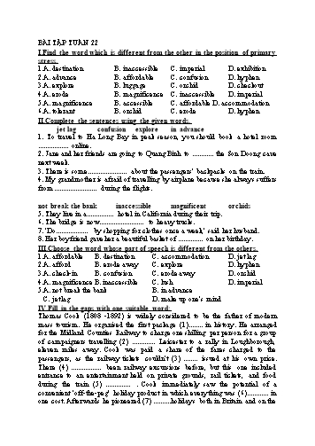 Bài tập ôn tập môn Tiếng Anh Lớp 9 - Tuần 22