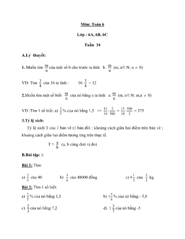 Bài tập ôn tập môn Toán Lớp 6 - Tuần 34