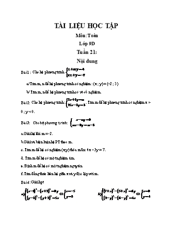 Bài tập ôn tập môn Toán Lớp 9 - Tuần 21