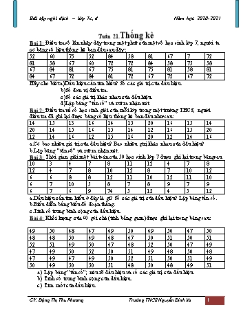 Bài tập ôn tập trong thời gian nghỉ dịch môn Toán 7 - Tuần 21+22 - Năm học 2020-2021 - Đặng Thị Thu Phương