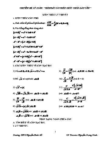 Chuyên đề Biến đổi các biểu thức dấu căn - Nguyễn Trọng Trình