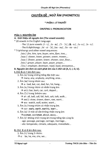 Chuyên đề: Ngữ âm (Phonetics) - Trường THCS Liên Bão