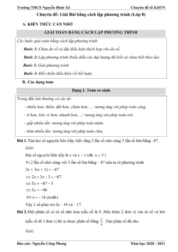 Chuyên đề ôn tập Toán Lớp 8 - Giải Bài bằng cách lập phương trình - Trường THCS Nguyễn Đình Xô