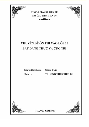 Chuyên đề ôn thi vào Lớp 10 - Bất đẳng thức và cực trị - Trường THCS Tiên Du