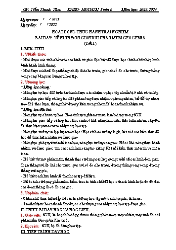 [Giáo án + Bài giảng] HĐTHTN Toán 8 Sách KNTT - Bài: Vẽ hình đơn giản với phần mềm GeoGebra - Năm học 2023-2024 - Trần Thanh Tâm