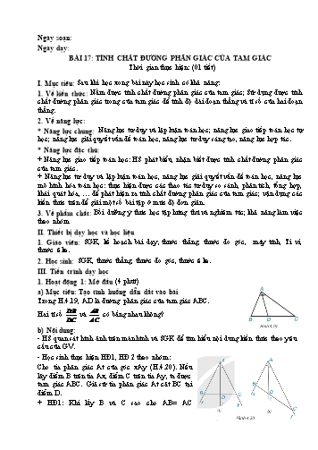 [Giáo án + Bài giảng] Toán 8 Sách KNTT - Bài 17: Tính chất đường phân giác của tam giác (01 tiết)
