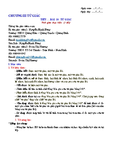 [Giáo án + Bài giảng] Toán 8 Sách KNTT - Chương III, Bài 10: Tứ giác - Nguyễn Mạnh Hùng&Đoàn Thị Phương