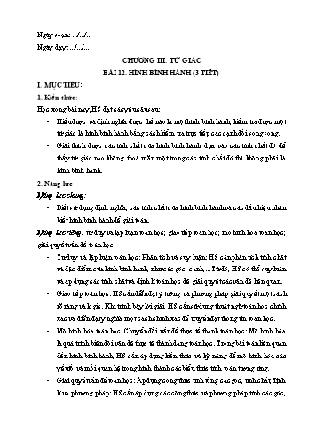 [Giáo án + Bài giảng] Toán 8 Sách KNTT - Chương III, Bài 12: Hình bình hành (3 tiết)