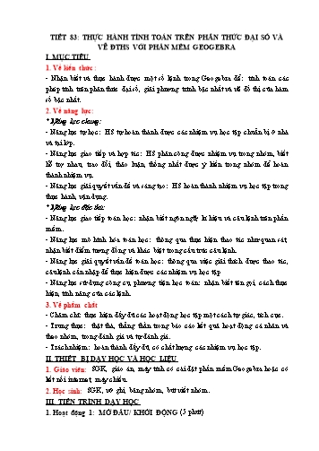 Giáo án Đại số 8 Sách KNTT - Tiết 83: Thực hành tính toán trên phân thức đại số và vẽ đồ thị hàm số với phần mềm GeoGebra