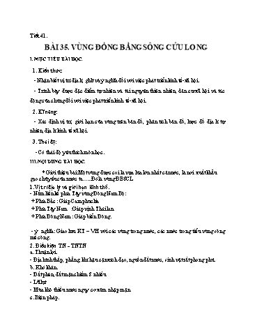 Giáo án Địa lí Lớp 9 - Tiết 41, Bài 35: Vùng đồng bằng sông Cửu Long