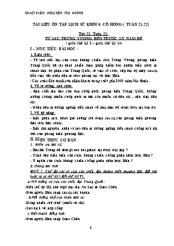 Giáo án Lịch sử Lớp 6 - Tiết 21+22, Bài 20: Từ sau Trưng Vương đến trước Lý Nam Đế (Giữa thế kỷ I-Giữa thế kỷ VI) - Nguyễn Thị Hồng