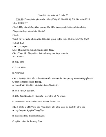 Giáo án Lịch sử Lớp 8 - Tiết 49: Phong trào yêu nước chống Pháp từ đầu thế kỷ XX đến năm 1918