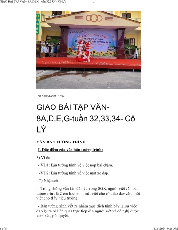 Giáo án Ngữ văn 8 - Tuần 32 đến 34 - Trường THCS Lạc Vệ