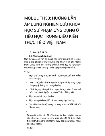 Tài liệu bồi dưỡng thường xuyên - Module TH30: Hướng dẫn áp dụng nghiên cứu khoa học sư phạm ứng dụng ở tiểu học trong điều kiện thực tế ở Việt Nam
