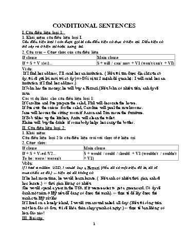 Tài liệu ôn tập kiến thức môn Tiếng Anh Lớp 8 - Conditional sentences