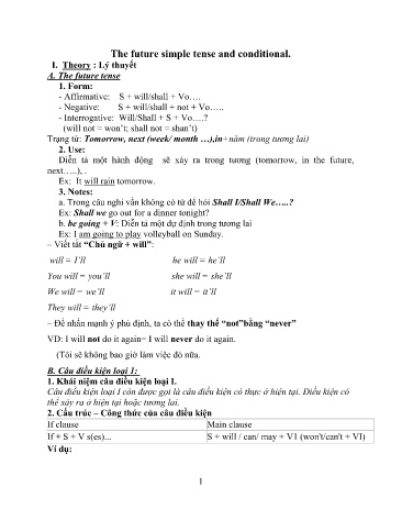 Tài liệu ôn tập Tiếng Anh 6 - Tuần 33: The future simple tense and conditional