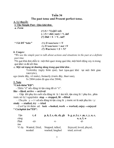 Tài liệu ôn tập Tiếng Anh 6 - Tuần 34: The past tense and Present perfect tense