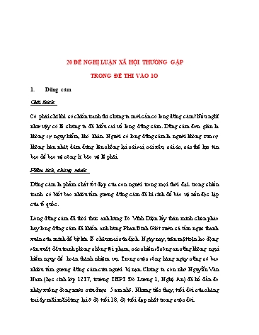 Tuyển tập 20 Đề nghị luận xã hội thường gặp trong đề thi vào 10
