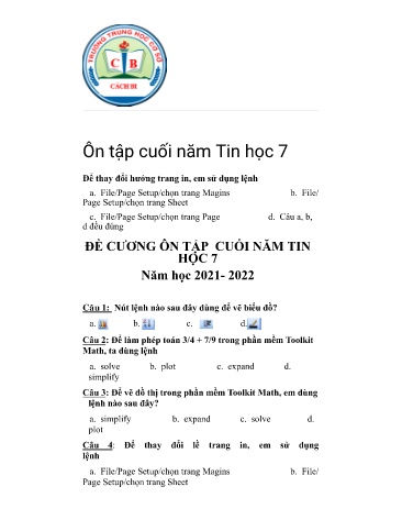 Đề cương ôn tập cuối năm môn Tin học Lớp 7 KNTT - Nguyễn Thị Toàn
