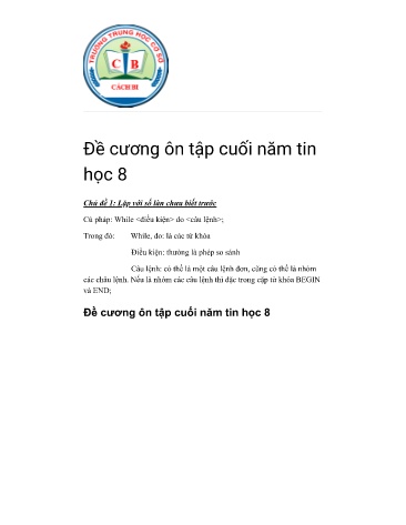 Đề cương ôn tập cuối năm môn Tin học Lớp 8 - Trường THCS Cách Bi