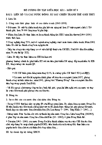 Đề cương ôn tập giữa học kì 1 môn Lịch sử Lớp 9