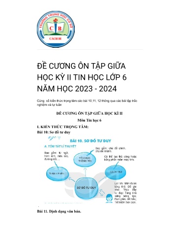 Đề cương ôn tập giữa học kì II môn Tin học Lớp 6 KNTT - Năm học 2023-2024 - Trường THCS Cách Bi