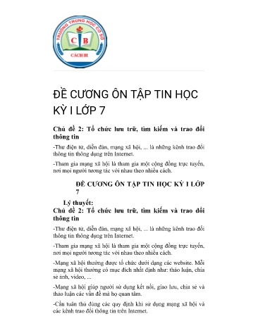 Đề cương ôn tập kỳ I môn Tin học Lớp 7 KNTT - Nguyễn Thị Toàn