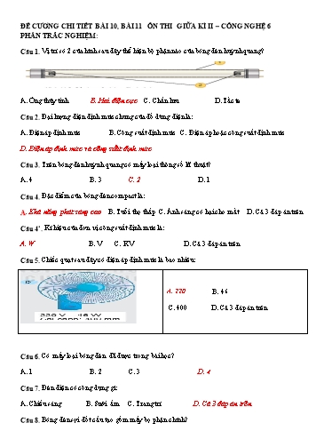 Đề cương ôn thi giữa kì II môn Công nghệ 6 - Bài 10+11