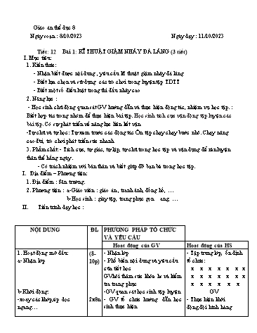 Giáo án Thể dục 8 - Tiết 12, Bài 1: Kĩ thuật giậm nhảy đá lăng (3 tiết) - Năm học 2023-2024