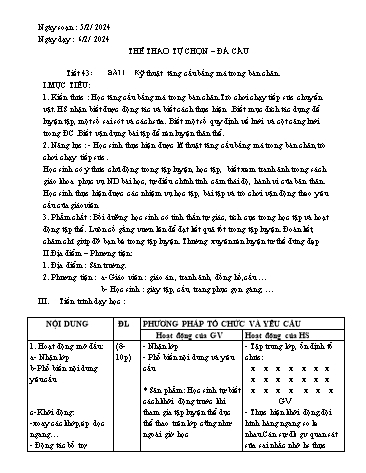 Giáo án Thể dục Lớp 7 - Tiết 43, Bài 1: Kỹ thuật tâng cầu bằng má trong bàn chân - Năm học 2023-2024