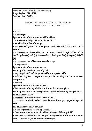 Giáo án Tiếng Anh Lớp 6 (Global Success) - Unit 9: Cities of the world - Lesson 2: A closer look 1 - Năm học 2023-2024 - Nguyễn Thanh Vân Giáo án Tiếng Anh Lớp 6 (Global Success) - Unit 9: Cities of the world - Lesson 2: A closer look 1 - Năm học 2023-2024 - Nguyễn Thanh Vân