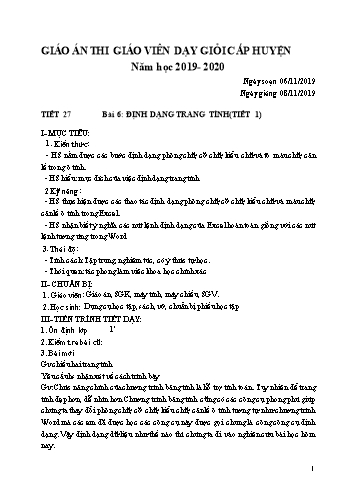 Giáo án Tin học Lớp 7 - Tiết 27, Bài 6: Định dạng trang tính (Tiết 1) - Năm học 2019-2020