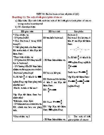 Giáo án Toán Lớp 6 - Tiết 59: Hai bài toán cơ bản về phân số (Tiết 2)