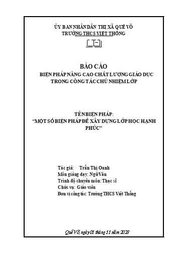 Sáng kiến kinh nghiệm Một số biện pháp để xây dựng lớp học hạnh phúc