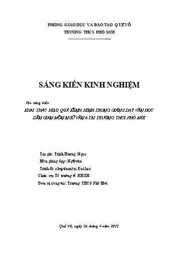 SKKN Khai thác hiệu quả kênh hình trong giảng dạy văn học dân gian môn Ngữ văn 6 tại trường THCS Phố Mới