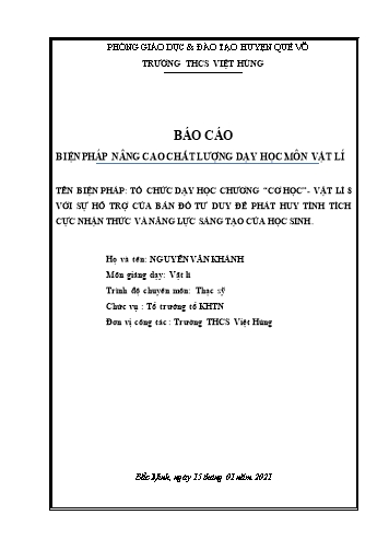 SKKN Tổ chức dạy học chương “Cơ học” Vật lí 8 với sự hỗ trợ của bản đồ tư duy để phát huy tính tích cực nhận thức và năng lực sáng tạo của học sinh