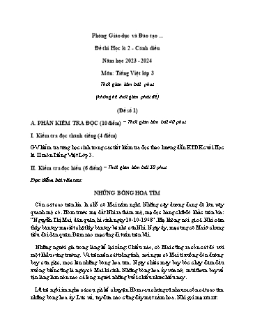 2 Đề thi học kì 2 môn Tiếng Việt Lớp 3 sách Cánh Diều (Có đáp án)