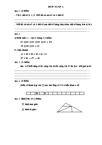25 Đề khảo sát chất lượng học sinh giỏi môn Toán 2 - Trường Tiểu học Duy Nhất 2