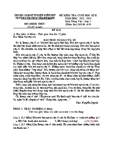 3 Đề kiểm tra cuối học kì II môn Tiếng Việt 5 - Năm học 2021-2022 - Trường Tiểu học và Trung học cơ sở Thanh Minh (Có đáp án)