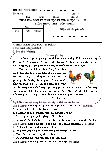 5 Đề kiểm tra định kì cuối học kì II môn Tiếng Việt 3