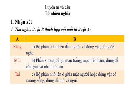 Bài giảng Tiếng Việt Lớp 5 (Luyện từ và câu) - Bài: Từ nhiều nghĩa