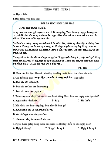 Bài tập cuối tuần môn Tiếng Việt Lớp 2 (Kết nối tri thức) - Chương trình cả năm