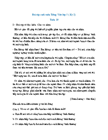 Bài tập cuối tuần môn Tiếng Việt Lớp 5 học kỳ 2