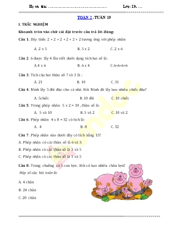 Bài tập cuối tuần môn Toán Lớp 2 kì II