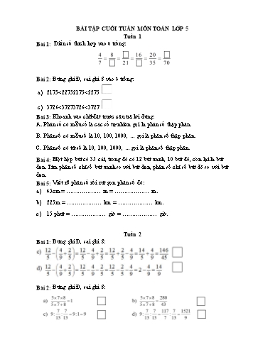 Bài tập cuối tuần môn Toán Lớp 5