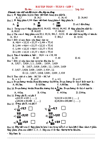 Bài tập môn Toán Lớp 5 Tuần 8