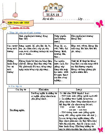 Bài tập ôn tập môn Tiếng Việt Lớp 5 - Tuần 18