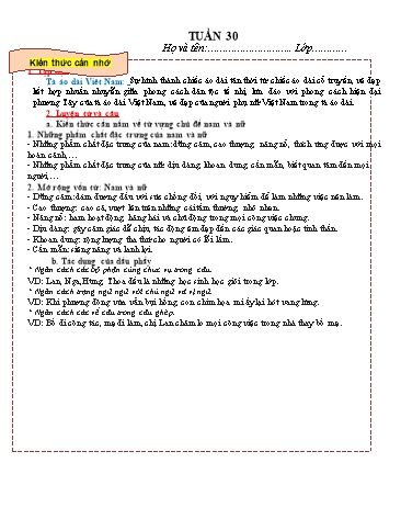 Bài tập ôn tập môn Tiếng Việt Lớp 5 - Tuần 30