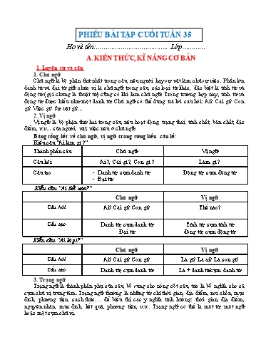Bài tập ôn tập môn Tiếng Việt Lớp 5 - Tuần 35